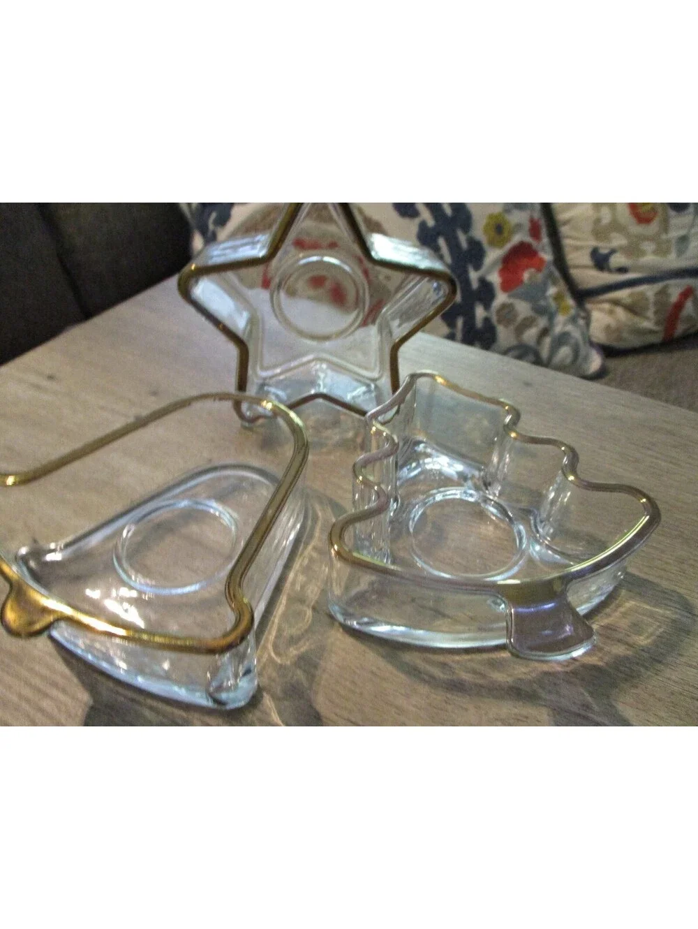 Vintage Indiana Glass Holiday Gold Christmas Candle Holder Candy Dish Set of 3